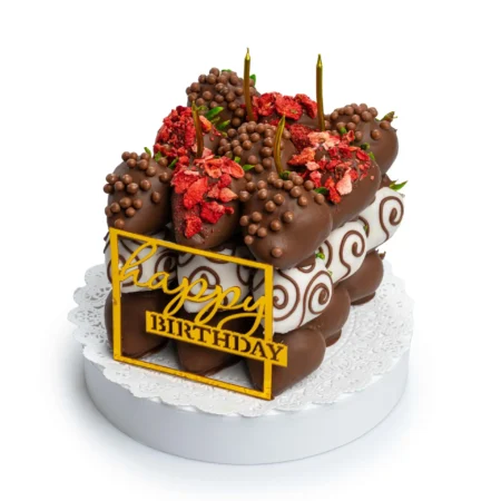 Chocolate-Covered Strawberry Cake – Gourmet Birthday Fruit Arrangement
