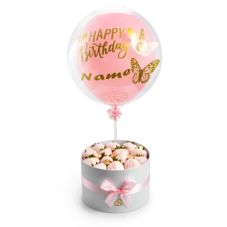 Pink Chocolate Gift Box with Strawberries and Balloon – Sweet Romantic Surprise