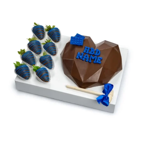 Blue Breakable Chocolate Heart with Chocolate-Covered Strawberries – Birthday Gift for Him