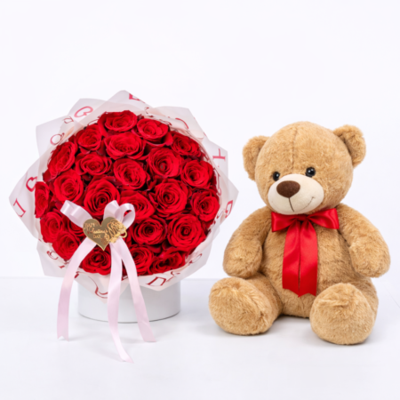 25 Roses and teddy bear