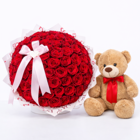 Duo de Bouquet de Rosas & Teddy Bear