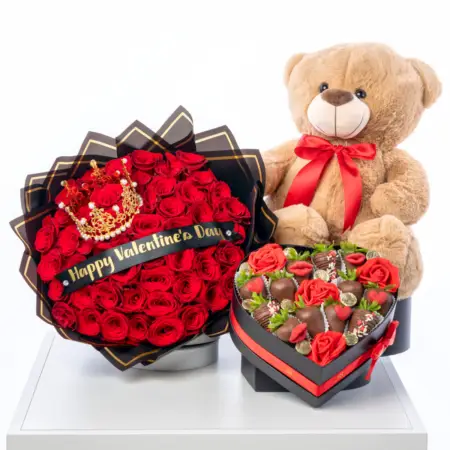 Set Romantic de Rosas chocolate strawberries | Teddy Bear for Love
