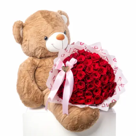Duo encanto de Bouquet de Rosas & Teddy bear