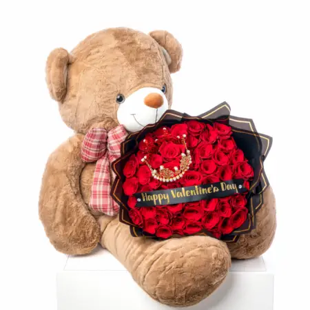Duo de Bouquet de Rosas rojas & Teddy Bear san Valentin
