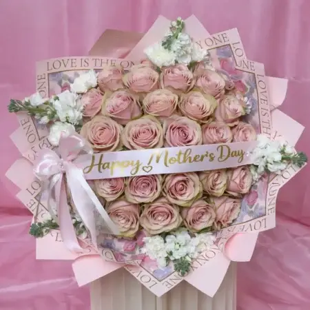 25 roses pink for mom, dia de las madres