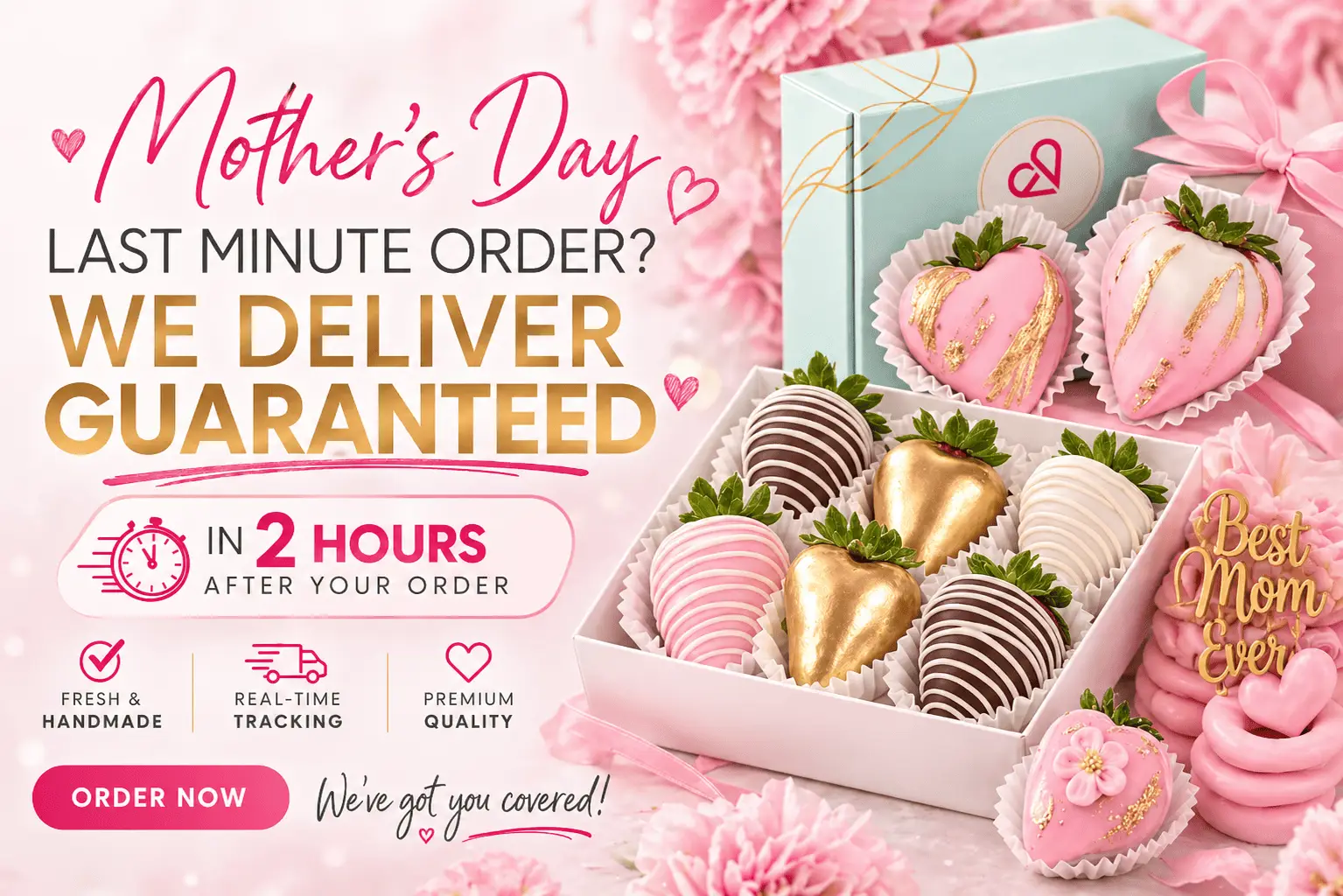 Mother’s Day chocolate covered strawberries gift box with flowers delivery in Hialeah and Miami same day