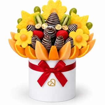 Deluxe fruit bouquet with chocolate covered strawberries in Hialeah, Miami FL