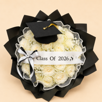 Graduation White Roses Bouquet