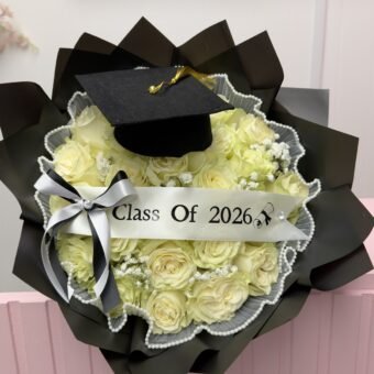 Graduation White Roses Bouquet