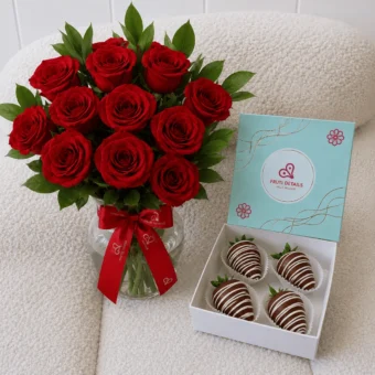 Duo Roses Box and Chocolate Strawberries